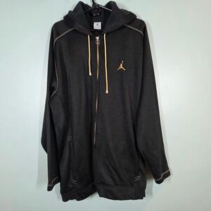 Jordan Mens Full Zip Hoodie Black Gold Jumpman Wings Logo Sweatshirt XXL Rare